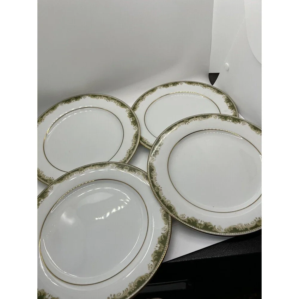 4 Vintage Noritake Warrington Porcelain Salad Plate White Green Gold dish